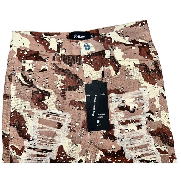 Guapi Shorts Mens 30 Brown Camo Distressed Ripped Urban Streetwear NWT - Picture 9 of 9